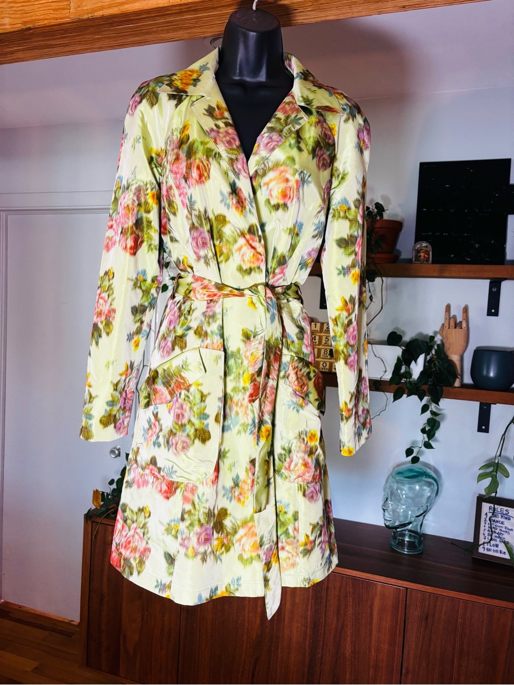 100% SILK VTG M Siamo by Marisa Minicucci Floral Trench Coat Jacket - Sz 8